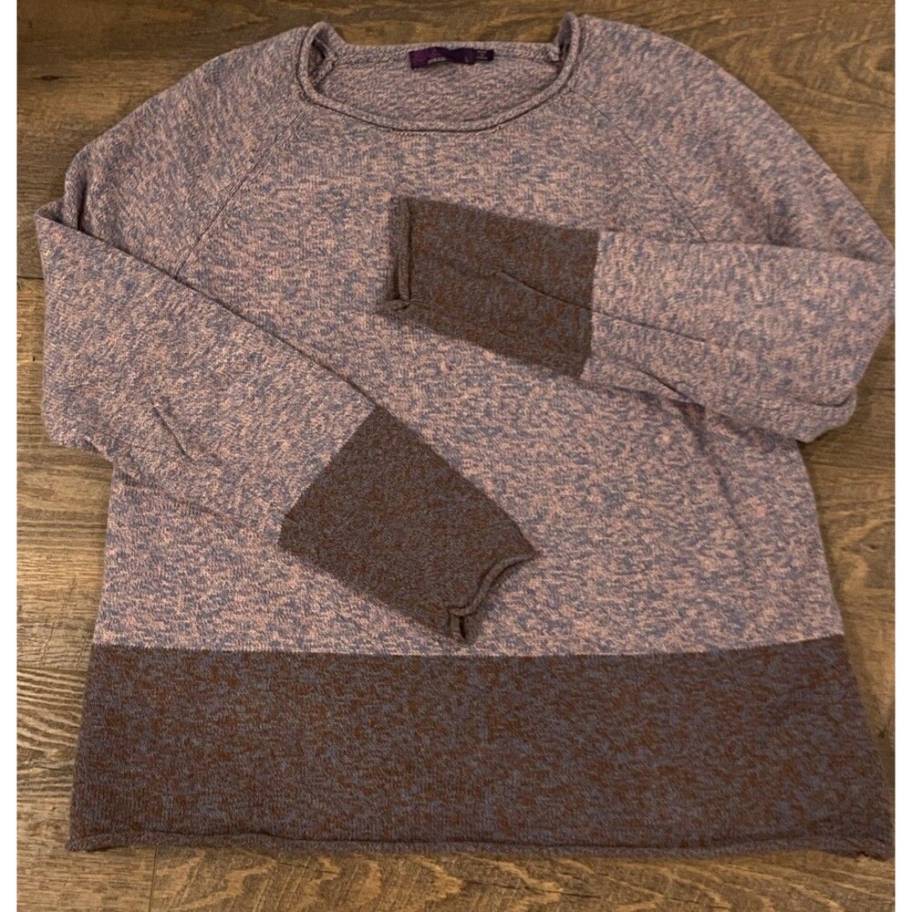 Prana Astrid Roll Neck Color Block Marled Zipper Knit Sweater Large Cotton